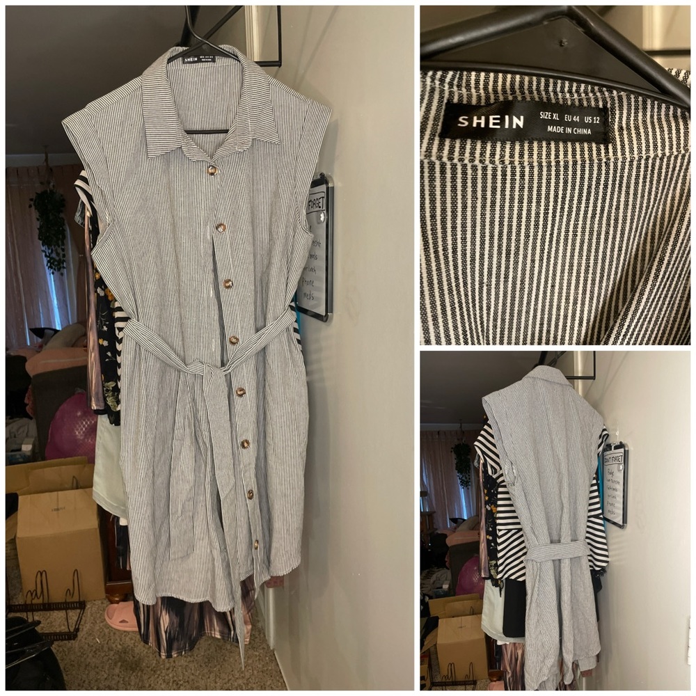 Cap Sleeved Pinstripe Shirt Dress
